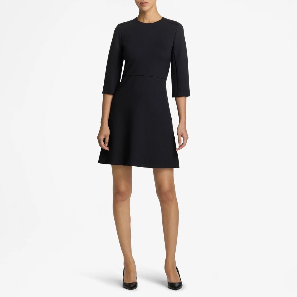 St. John Nylon Double Knit 3/4 Sleeve Dress Black Minimalist Luxury SZ 12